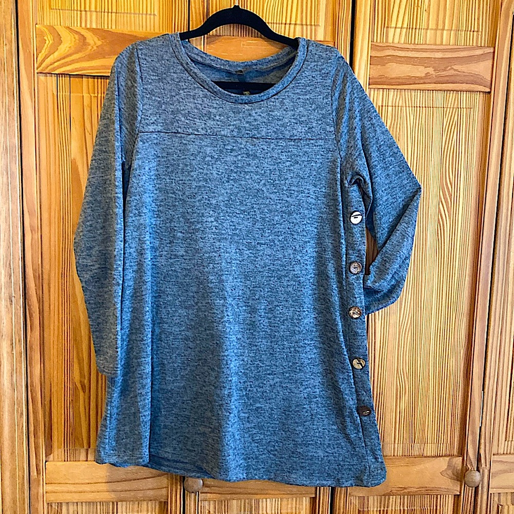 Rags and Couture Tunic Large Womens Asymmetrical Button Long Sleeve Top Gray
